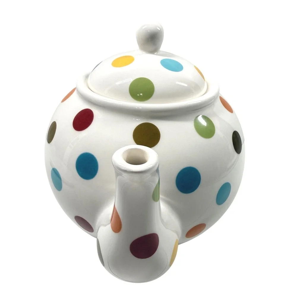 PIER 1 Imports Confetti Teapot Ironstone Multicolor Polka Dot White Glossy 6.5